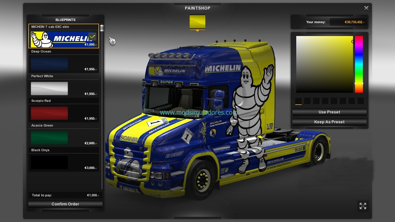 Scania T Skin Michelin Pack Para ETS2