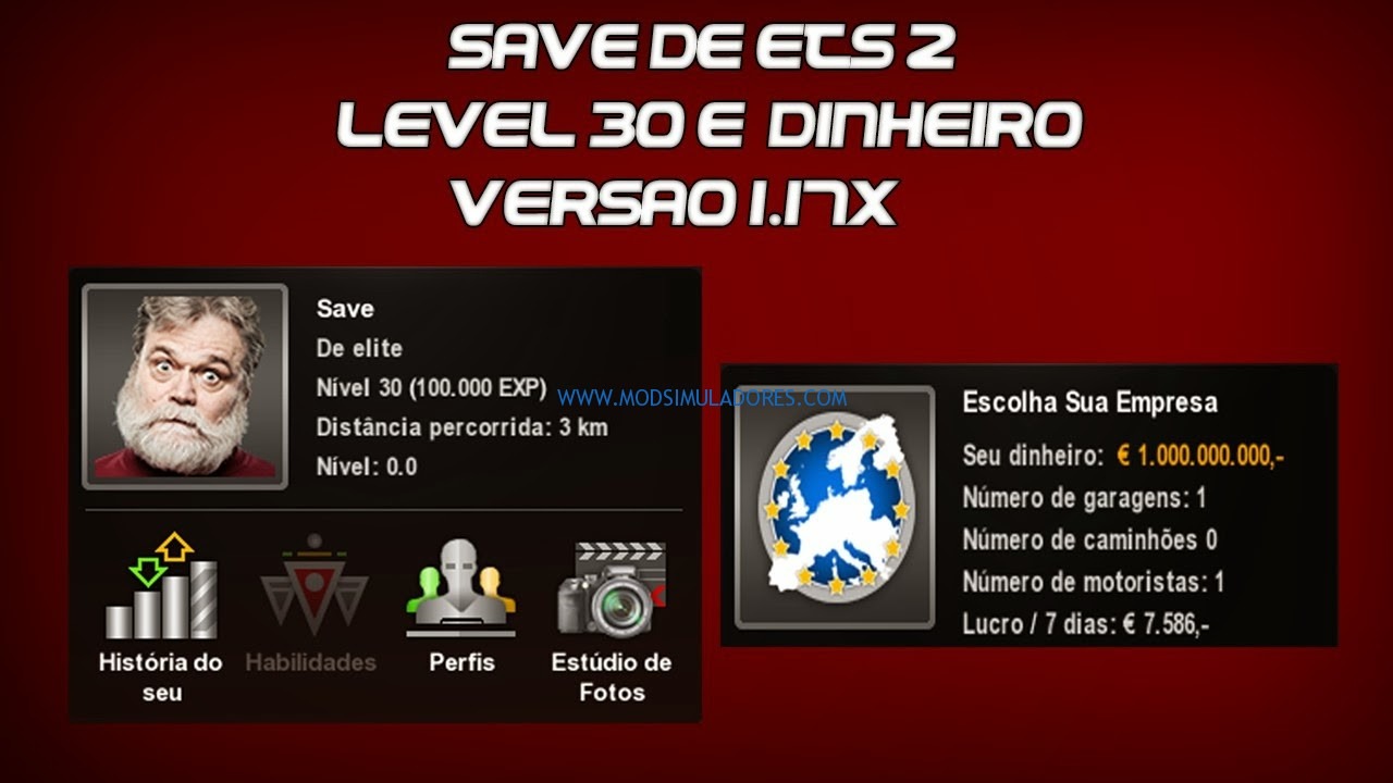 Save Game Nível 30 Com 1.000.000.000 Euros Para ETS2