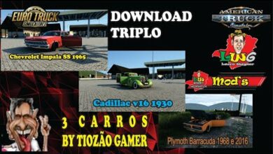 3 Carros Impala SS, Cadillac v16 E Plymoth Mod Ets2 1.47